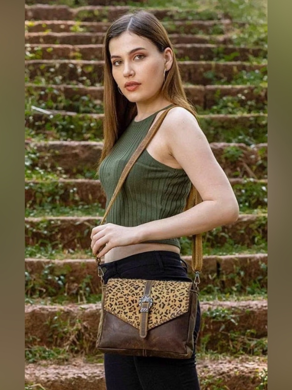 Myra Swish Leather & Hair-On Leopard Cowhide Crossbody Bag